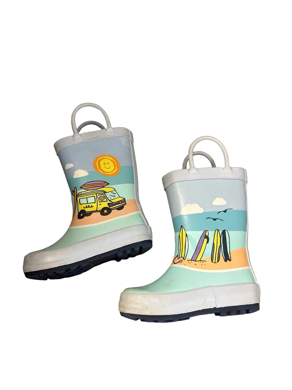 Cat & Jack Pastel Blue & Aqua Surf Van Camoer Kids Rain Boots Toddler Size 6